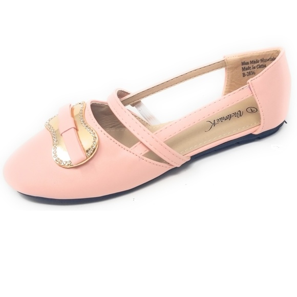 Mary Jane Ballet Buckled Open Flats, B-2836, Pink - Picture 3 of 5